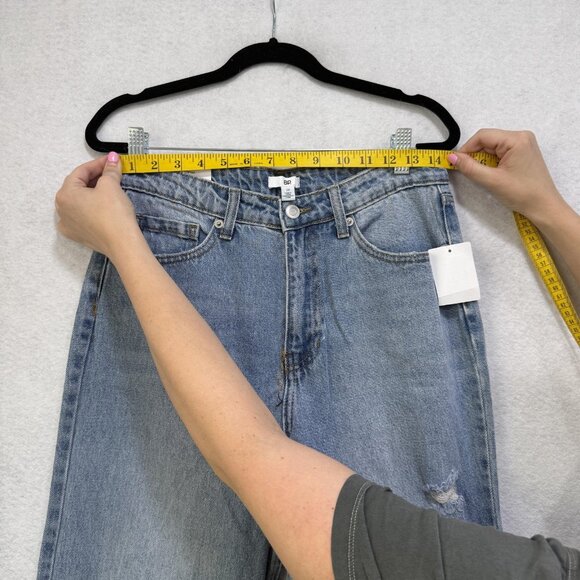 BP Jeans Womens 28 Blue Distressed Wide Leg High Rise Ripped Denim Pants - Picture 4 of 11